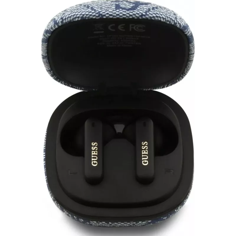 GUESS 4G Classic Metal Logo True Wireless Bluetooth Ohrhörer mit ENC und Ladecase, Blau