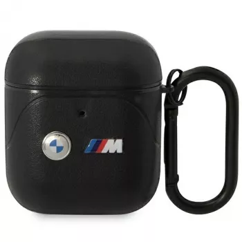 BMW BMA222PVTK Leder-Etui mit geschwungenem Linien-Design für AirPods 1/2 - Schwarz