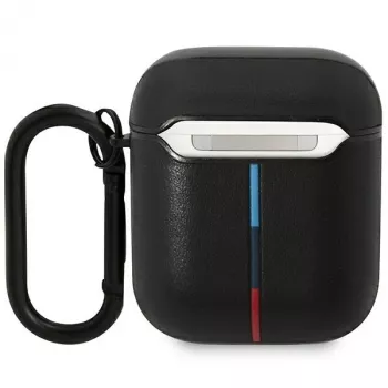 BMW BMA222PVTK Leder-Etui mit geschwungenem Linien-Design für AirPods 1/2 - Schwarz