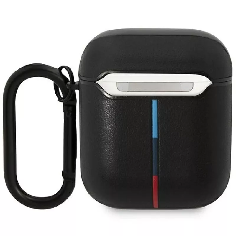 BMW BMA222PVTK Leder-Etui mit geschwungenem Linien-Design für AirPods 1/2 - Schwarz
