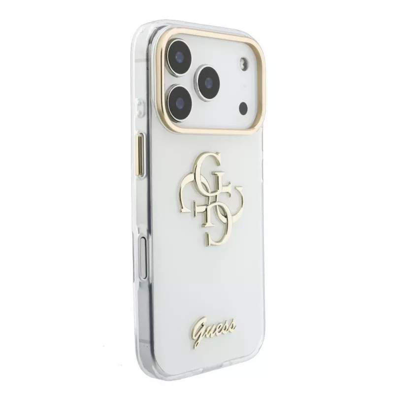 GUESS IML 4G Script Metal MagSafe-Hülle für iPhone 18 Pro / 17 Pro, Weiß