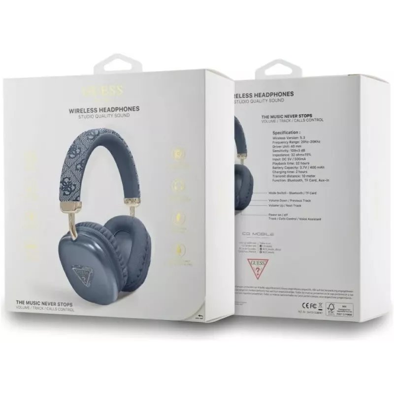 GUESS 4G Triangle Logo Kabellose Over-Ear-Kopfhörer Bluetooth 5.3 Blau