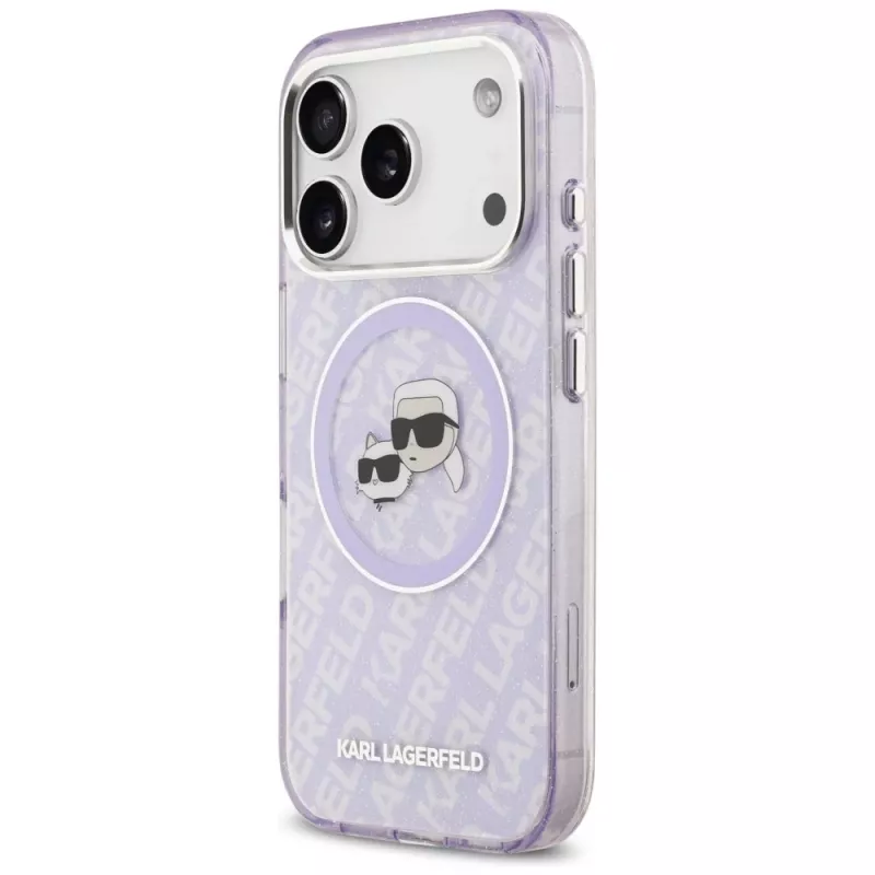 Karl Lagerfeld IML Glitter Karl & Choupette Heads Logo MagSafe-Hülle für iPhone 17 Pro Max - Lila