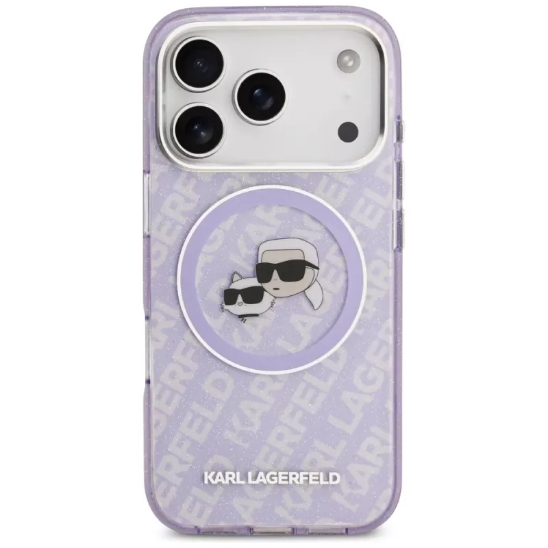 Karl Lagerfeld IML Glitter Karl & Choupette Heads Logo MagSafe-Hülle für iPhone 17 Pro Max - Lila