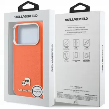 Karl Lagerfeld Karl & Choupette Head Pins Saffiano MagSafe Hülle für iPhone 17 Pro - Orange