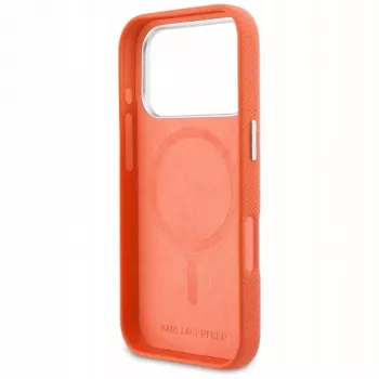 Karl Lagerfeld Karl & Choupette Head Pins Saffiano MagSafe Hülle für iPhone 17 Pro - Orange
