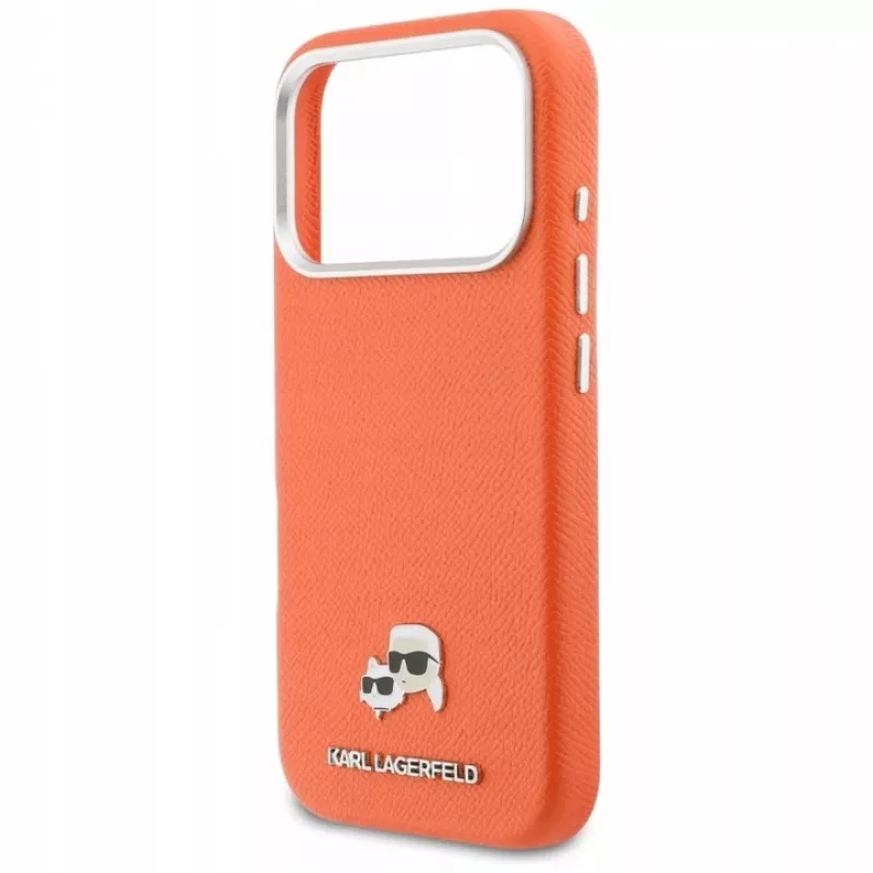 Karl Lagerfeld Karl & Choupette Head Pins Saffiano MagSafe Hülle für iPhone 17 Pro - Orange
