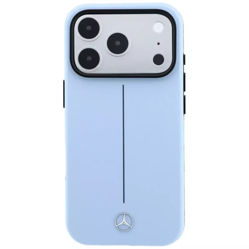 Mercedes Leder Semi Wrap Iconic Line MagSafe Hülle für iPhone 18 Pro Max / 17 Pro Max - Blau