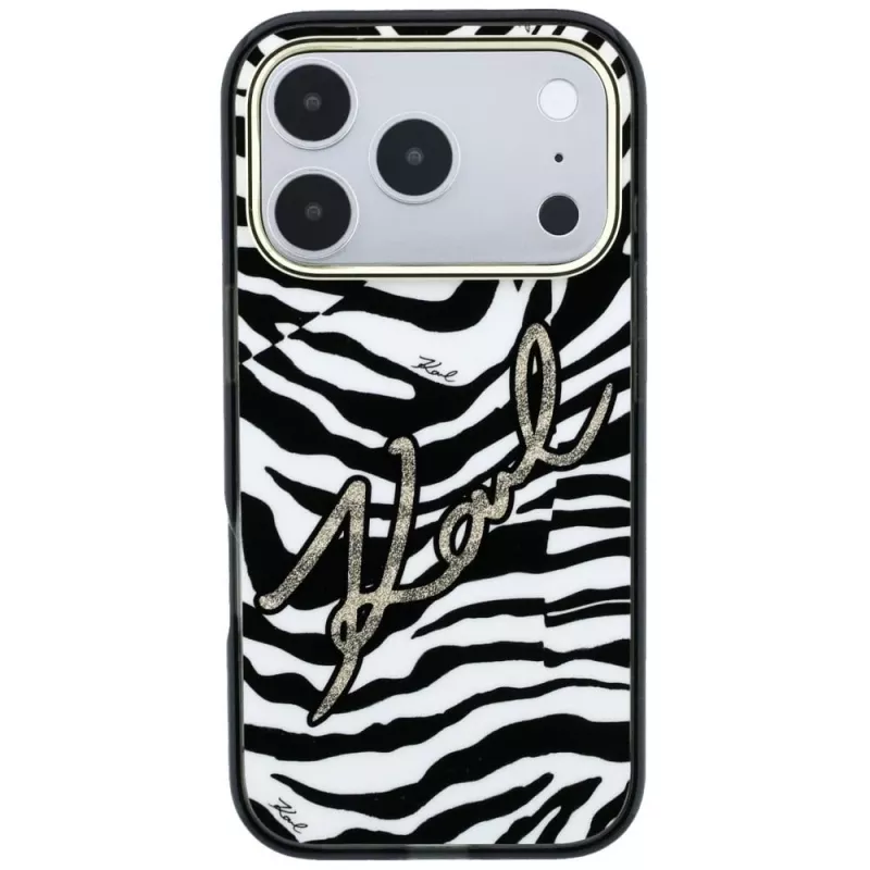 Karl Lagerfeld IML Signature Zebra Glitter MagSafe Hülle für iPhone 18 Pro Max / 17 Pro Max - Gold