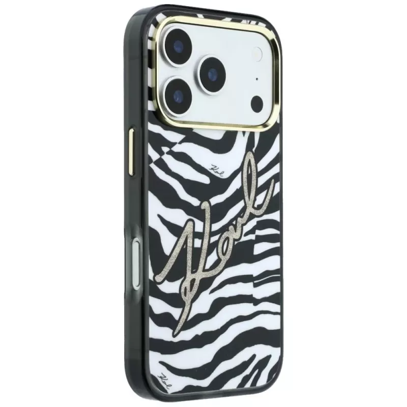 Karl Lagerfeld IML Signature Zebra Glitter MagSafe Hülle für iPhone 18 Pro Max / 17 Pro Max - Gold