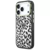 GUESS IML Leopard Glitter Triangle Logo MagSafe Hülle für iPhone 18 Pro / 17 Pro - Schwarz