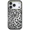 GUESS IML Leopard Glitter Triangle Logo MagSafe Hülle für iPhone 18 Pro / 17 Pro - Schwarz