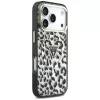 GUESS IML Leopard Glitter Triangle Logo MagSafe Hülle für iPhone 18 Pro / 17 Pro - Schwarz