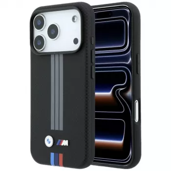BMW M Quadrille Kevlar Anthrazit & Trikolore Drucklinien MagSafe Hülle für iPhone 18 Pro / 17 Pro