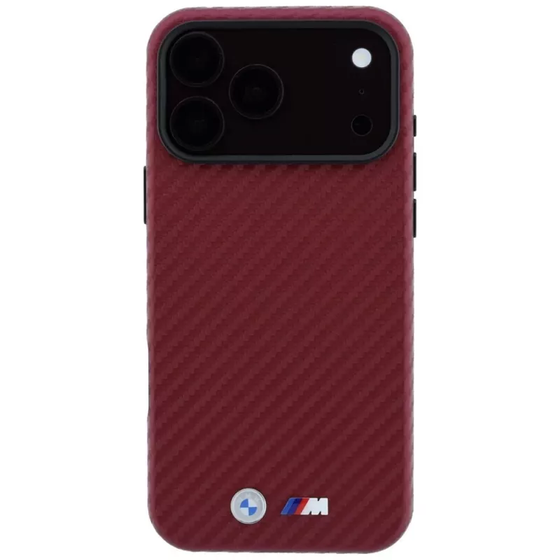BMW M Carbon Metal Logo MagSafe Hülle für iPhone 18 Pro / 17 Pro – Burgund
