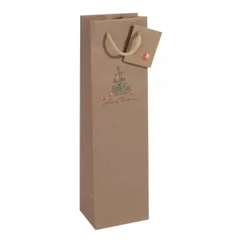 SIGEL GT042 Weihnachts-Geschenktüten für Flaschen mit Apfelmotiv, 10 x 35 cm, Kraftpapier, 5er-Pack