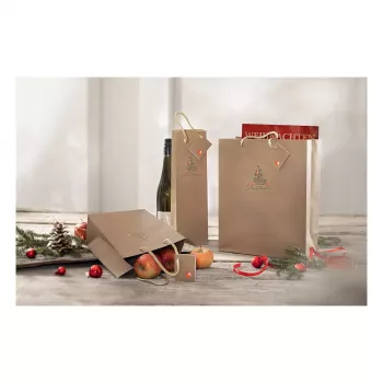 SIGEL GT042 Weihnachts-Geschenktüten für Flaschen mit Apfelmotiv, 10 x 35 cm, Kraftpapier, 5er-Pack