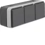 Hager WNC143 Aufputz-Dreifach-SCHUKO-Steckdose mit Klappdeckeln, IP55, Grau