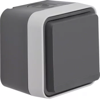 Hager WNC140 Aufputz-SCHUKO-Steckdose mit Klappdeckel, IP55, Grau