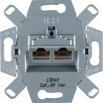 Hager WDF410862 Geschirmtes Cat.6A RJ45 Datenanschlussmodul, 2-Port, Unterputz, 10G, Weiß