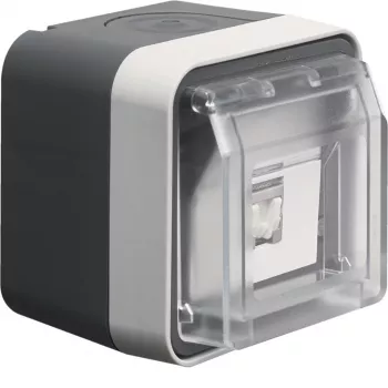 Hager WNC226 Aufputz-Datenanschluss, geschirmt, Cat.6 RJ45, 8-polig, IP55, Grau, 1 Port