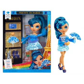 Rainbow High Pretty in Paris Modepuppe - Skyler, voll beweglich, 2 Outfits, blaue Haare, ab 6 Jahren