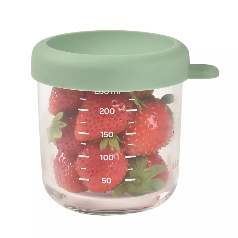 BEABA Glas-Babynahrungsglas mit luftdichtem Deckel 250 ml Salbeigrün