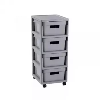 Curver Infinity Bücherregal 4x10L Grau – 4-Schubladen-Aufbewahrungsschrank aus Kunststoff mit Rattan-Optik