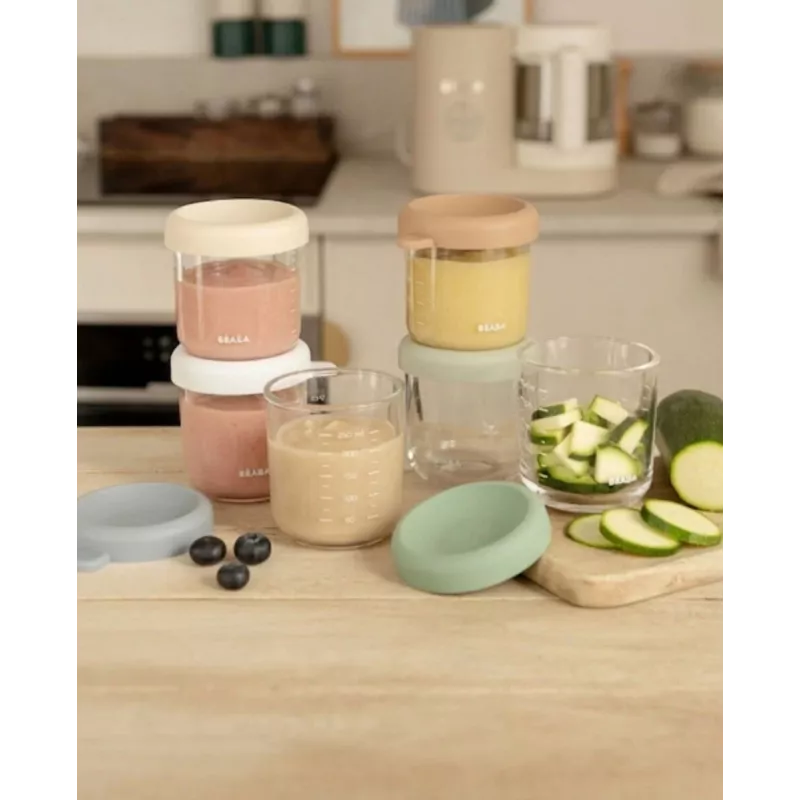 Beaba Glas-Babynahrungsgläser-Set mit luftdichten Deckeln, 6 x 250 ml, Naturfarben-Mix