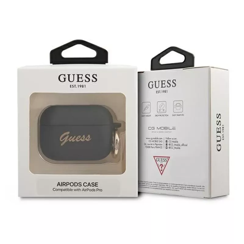GUESS GUAPSSSK AirPods Pro Hülle Schwarz Silikon Vintage Script