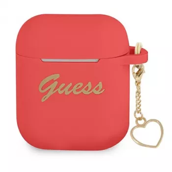 GUESS GUA2LSCHSR AirPods 1/2 Hülle Rot Silikon Charm Heart Collection