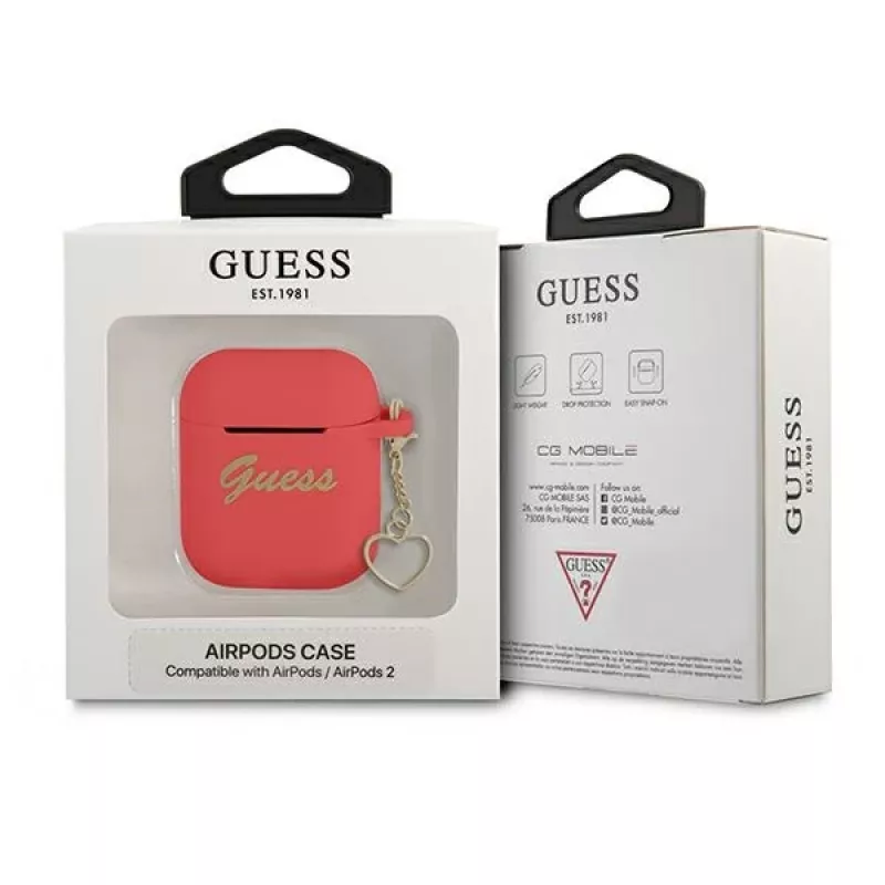 GUESS GUA2LSCHSR AirPods 1/2 Hülle Rot Silikon Charm Heart Collection