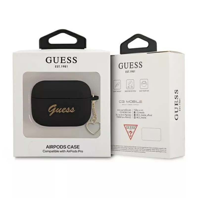 GUESS GUAPLSCHSK AirPods Pro Hülle Schwarz Silikon Charm Heart Collection