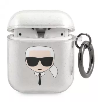 Karl Lagerfeld KLA2UKHGS AirPods 1/2 Hülle Silber Glitzer Karl's Head