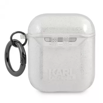 Karl Lagerfeld KLA2UKHGS AirPods 1/2 Hülle Silber Glitzer Karl's Head