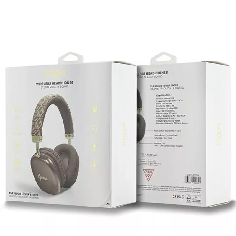 GUESS GUE003639 Gcube Metallic Script Logo On-Ear Bluetooth-Kopfhörer Braun