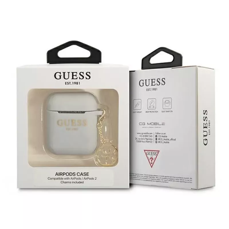 Guess GUA2LSC4EG AirPods 1/2 Hülle Grau Silikon Anhänger 4G Kollektion