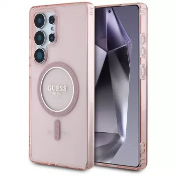 GUESS Glitter Circle Classic Logo MagSafe-Hülle für Samsung Galaxy S25 Ultra - Pink