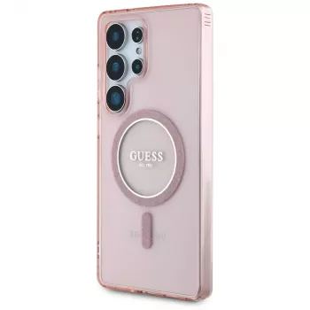 GUESS Glitter Circle Classic Logo MagSafe-Hülle für Samsung Galaxy S25 Ultra - Pink