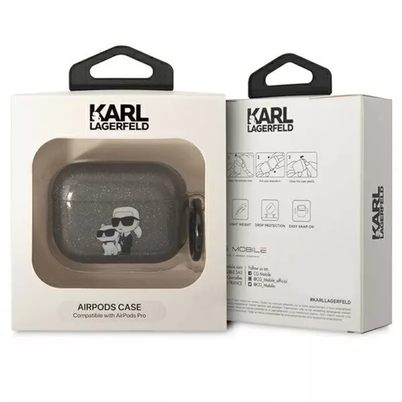 Karl Lagerfeld KLAPHNKCTGK AirPods Pro Hülle Glitter Karl & Choupette Schwarz