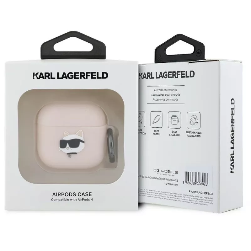 Karl Lagerfeld Silikon Choupette Kopf 3D Hülle für AirPods 4 - Pink