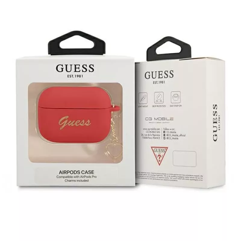GUESS AirPods Pro Hülle Rot Silikon Charm Heart Collection