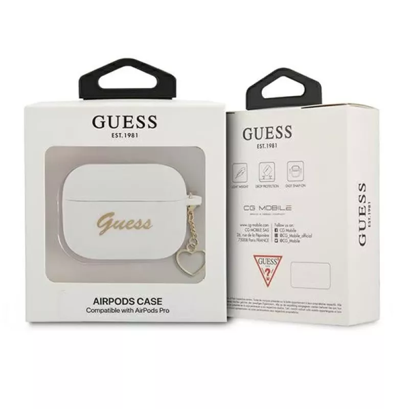 Guess GUAPLSCHSH AirPods Pro Hülle Weiß Silikon Charm Heart Collection