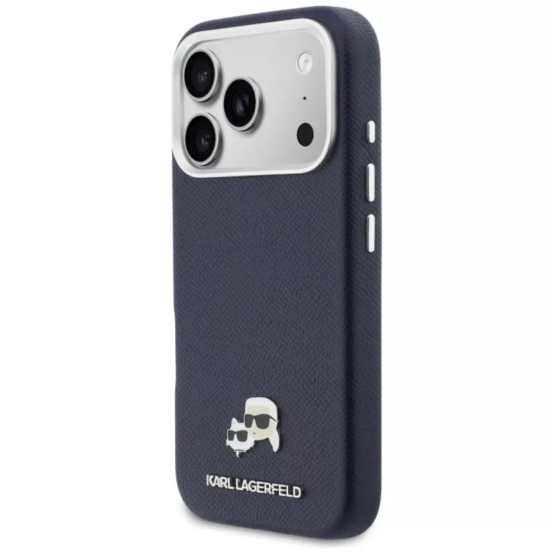 Karl Lagerfeld Karl & Choupette Head Pins Saffiano MagSafe Hülle für iPhone 17 Pro - Blau