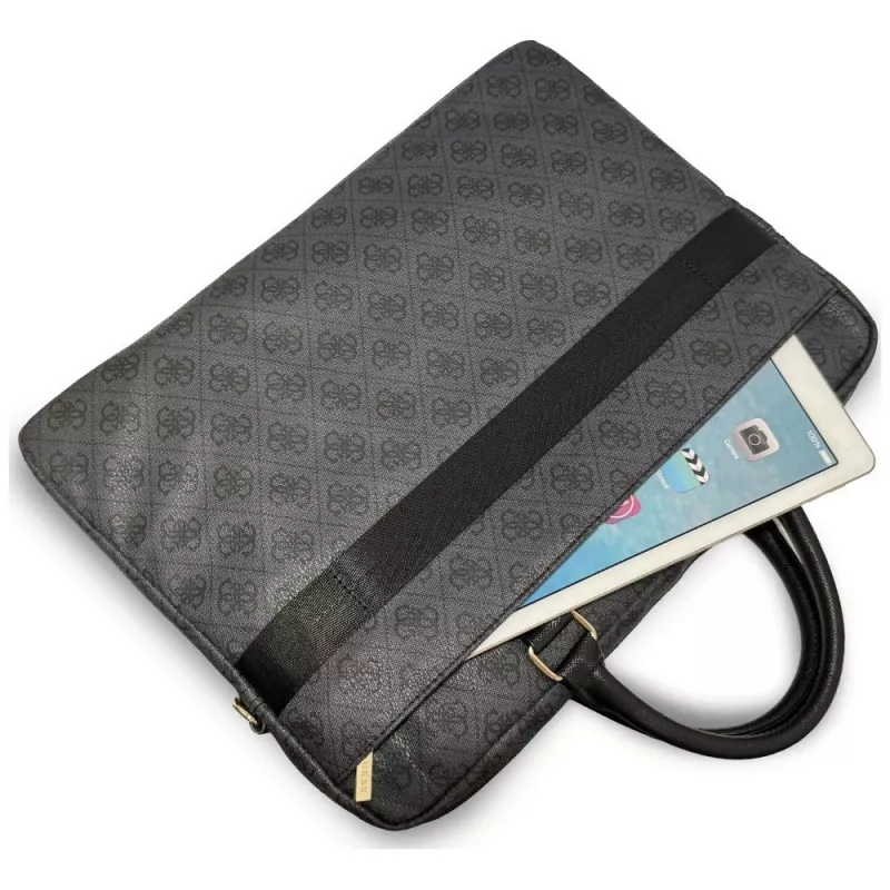 GUESS 4G Round & Classic Logos Stripe 16 Zoll Laptoptasche Schwarz