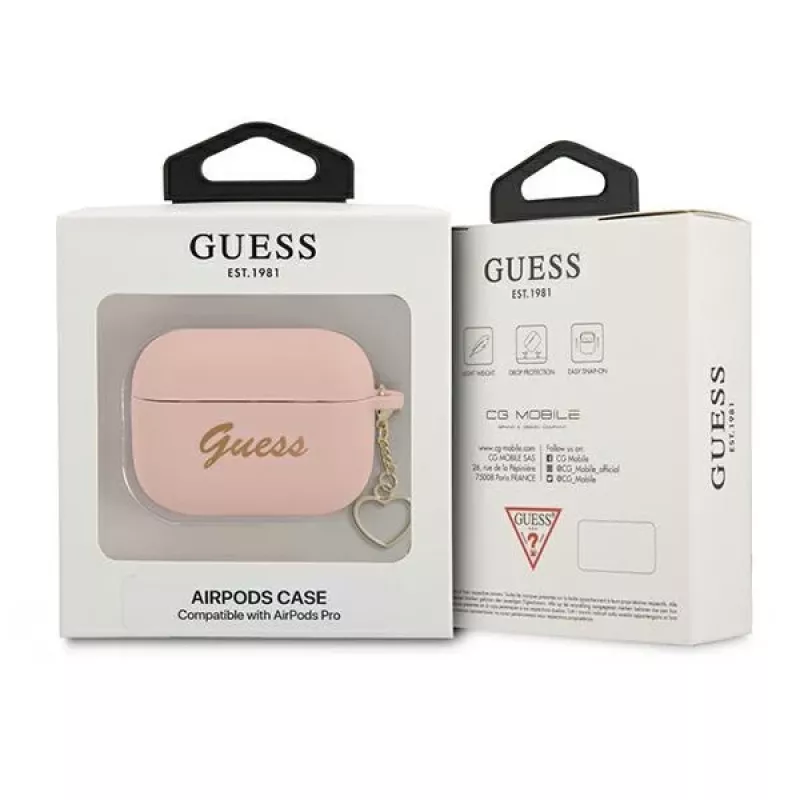 GUESS AirPods Pro Hülle Pink Silikon Charm Heart Collection