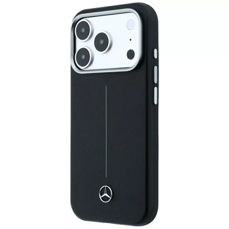Mercedes Leder Semi Wrap Iconic Line MagSafe Hülle für iPhone 18 Pro Max / 17 Pro Max - Schwarz