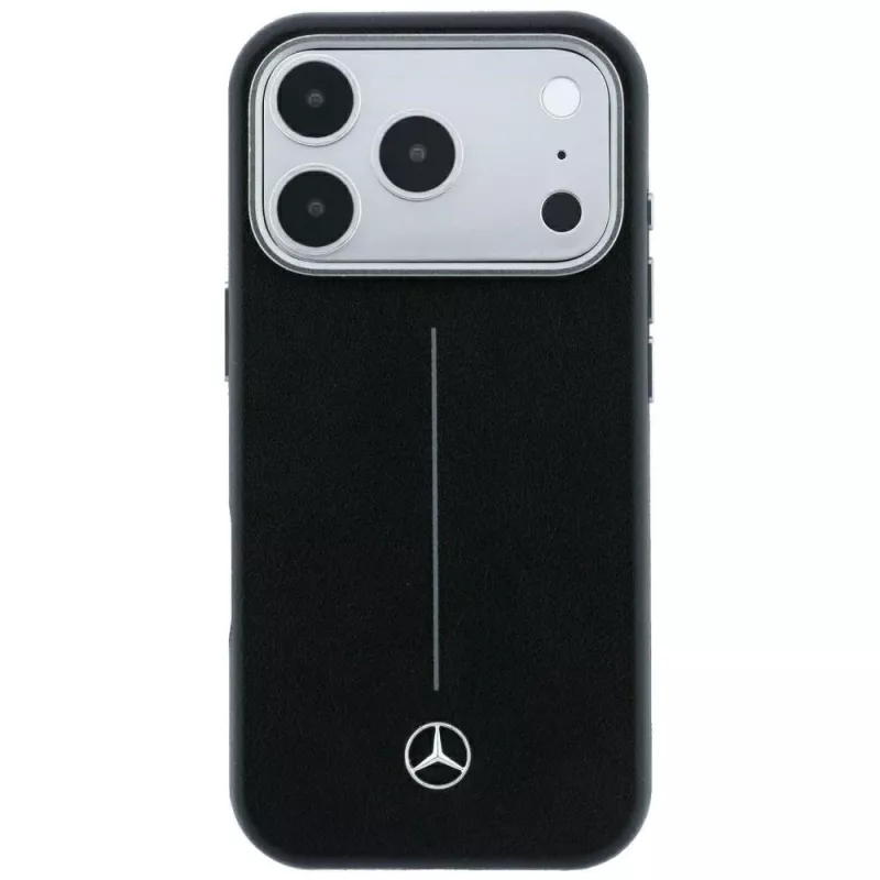 Mercedes Leder Semi Wrap Iconic Line MagSafe Hülle für iPhone 18 Pro Max / 17 Pro Max - Schwarz