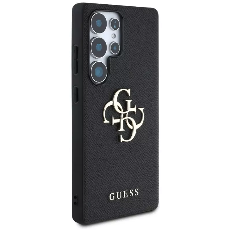 GUESS Grained Big 4G Logo Small Classic Logo Hülle für Samsung Galaxy S25 Ultra - Schwarz