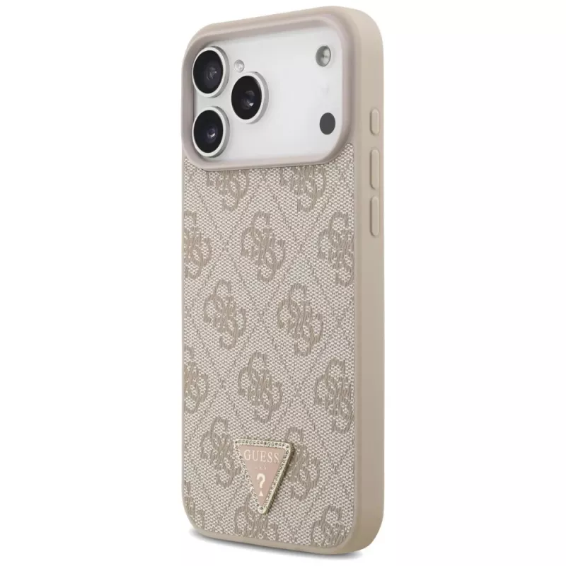GUESS Leder 4G Triangle Strass MagSafe Hülle für iPhone 18 Pro Max / 17 Pro Max - Pink